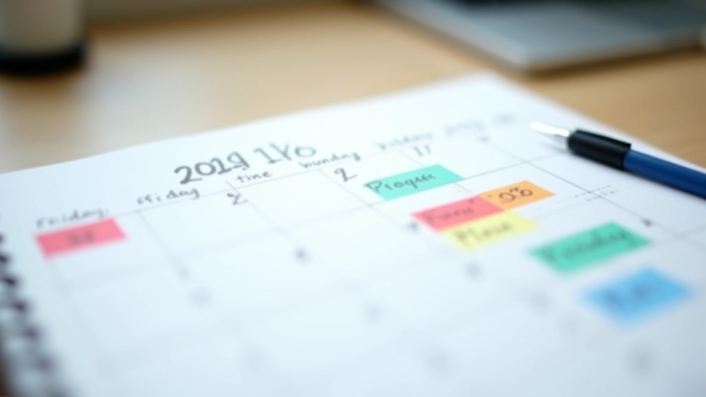 Página de calendário com marcações de horários e cores diferentes para organização