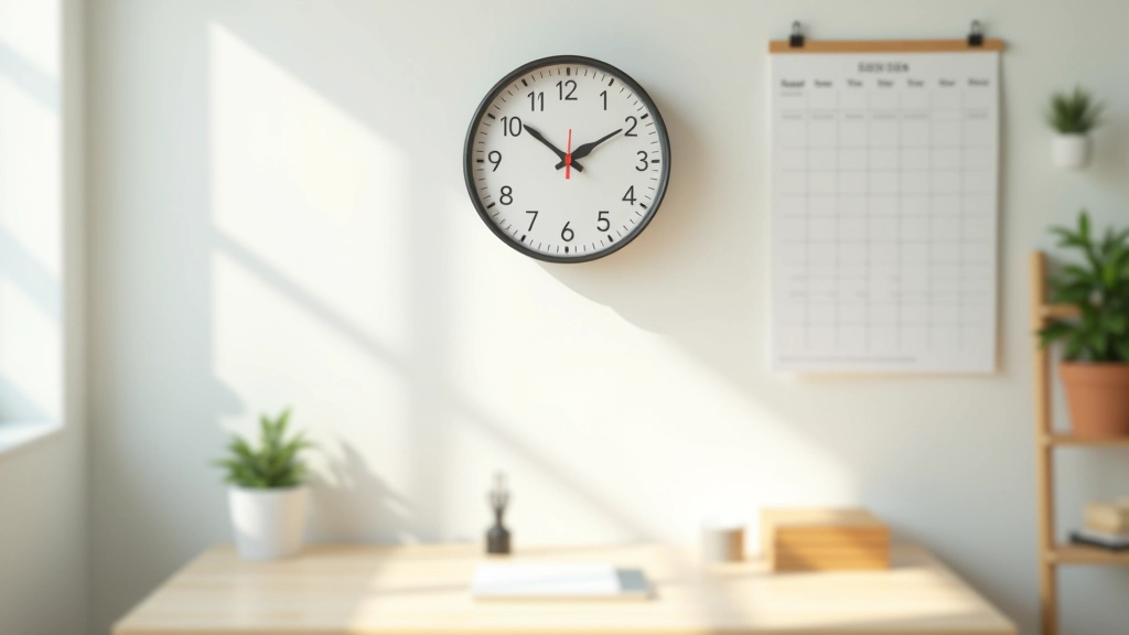 Relógio e calendário na parede mostrando horários de trabalho claramente definidos