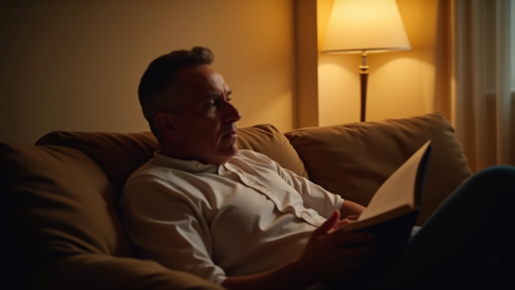 Pessoa relaxando à noite lendo livro, sem culpa por estar descansando